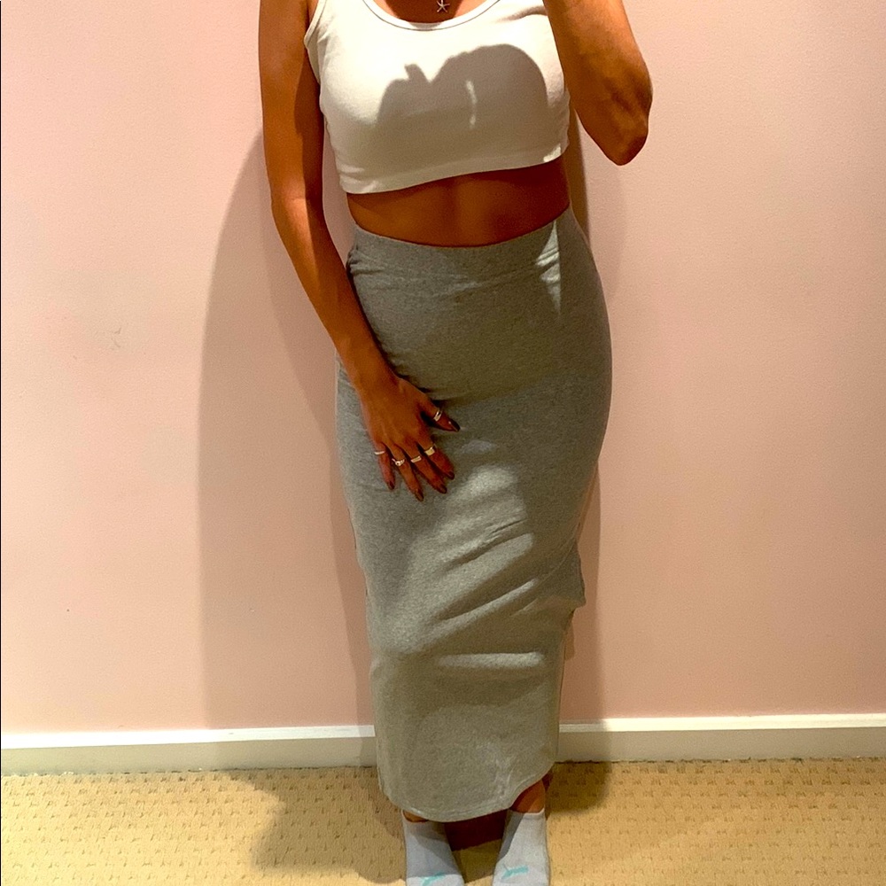 Shein small Gray Maxi Skirt sweatshirt material ankle length skirt high waisted